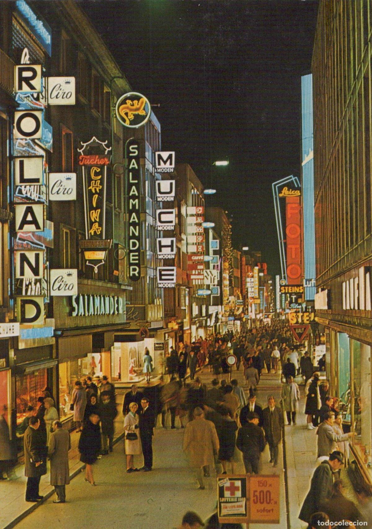 Cartes Postales: Germany Cologne Hohe Strasse Night Scene With Neon Signs and Unposted *YAT232