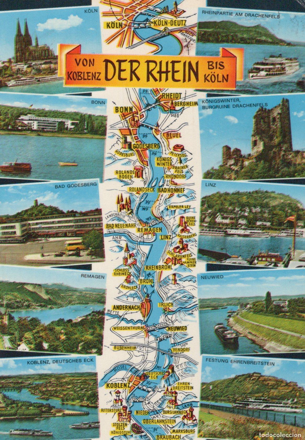 Cartes Postales: Germany Cologne Rhine River Map With Cities and Landmarks From Koblenz *YAT335