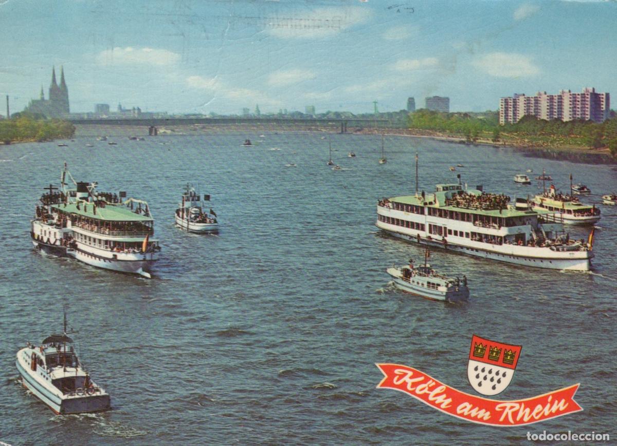Postales: Germany Cologne Rhine River Boats Cathedral Bridge Cityscape *YAT456