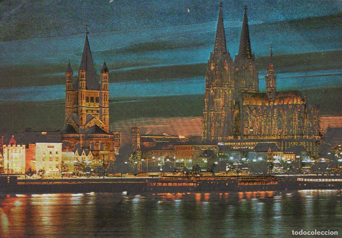 Postales: Germany Cologne Cathedral and Gross St Martin Church At Night Rhine *YAT383