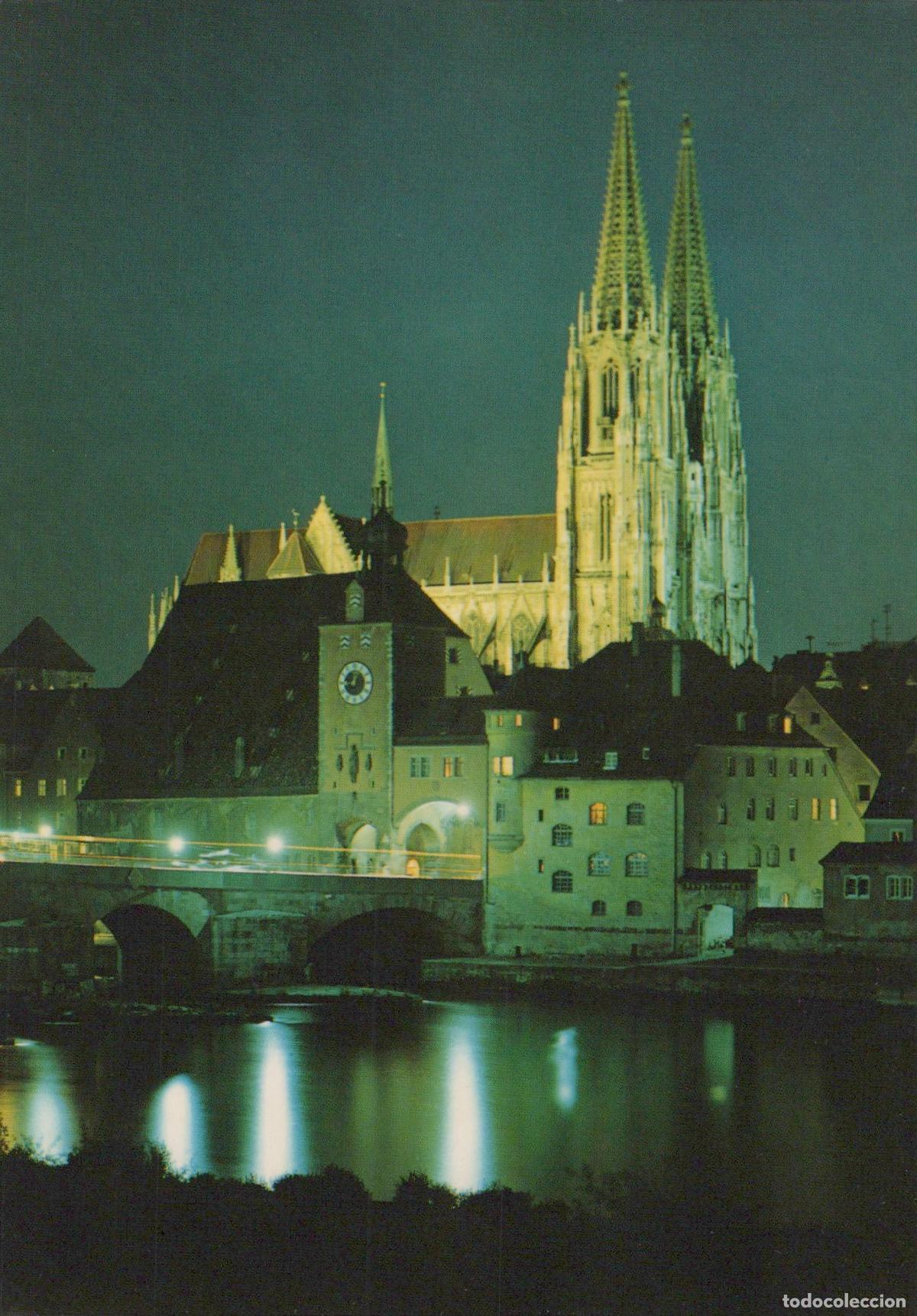 Postcards: Germany Regensburg Cathedral Stone Bridge At Night *YAT262