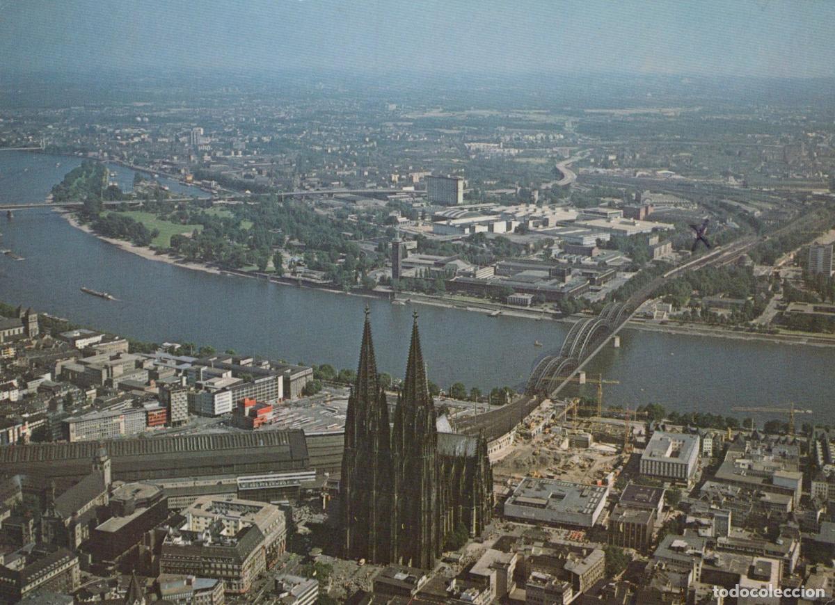 Postales: Germany Cologne Cathedral and Rhine River Aerial View 1970s *YAT491