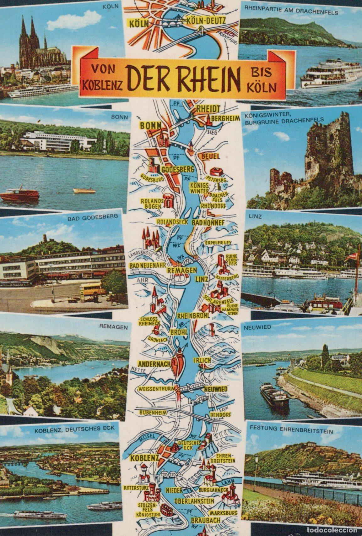 Postales: Germany Cologne Map of the Rhine River From Koblenz To With Scenic Views *YAT308
