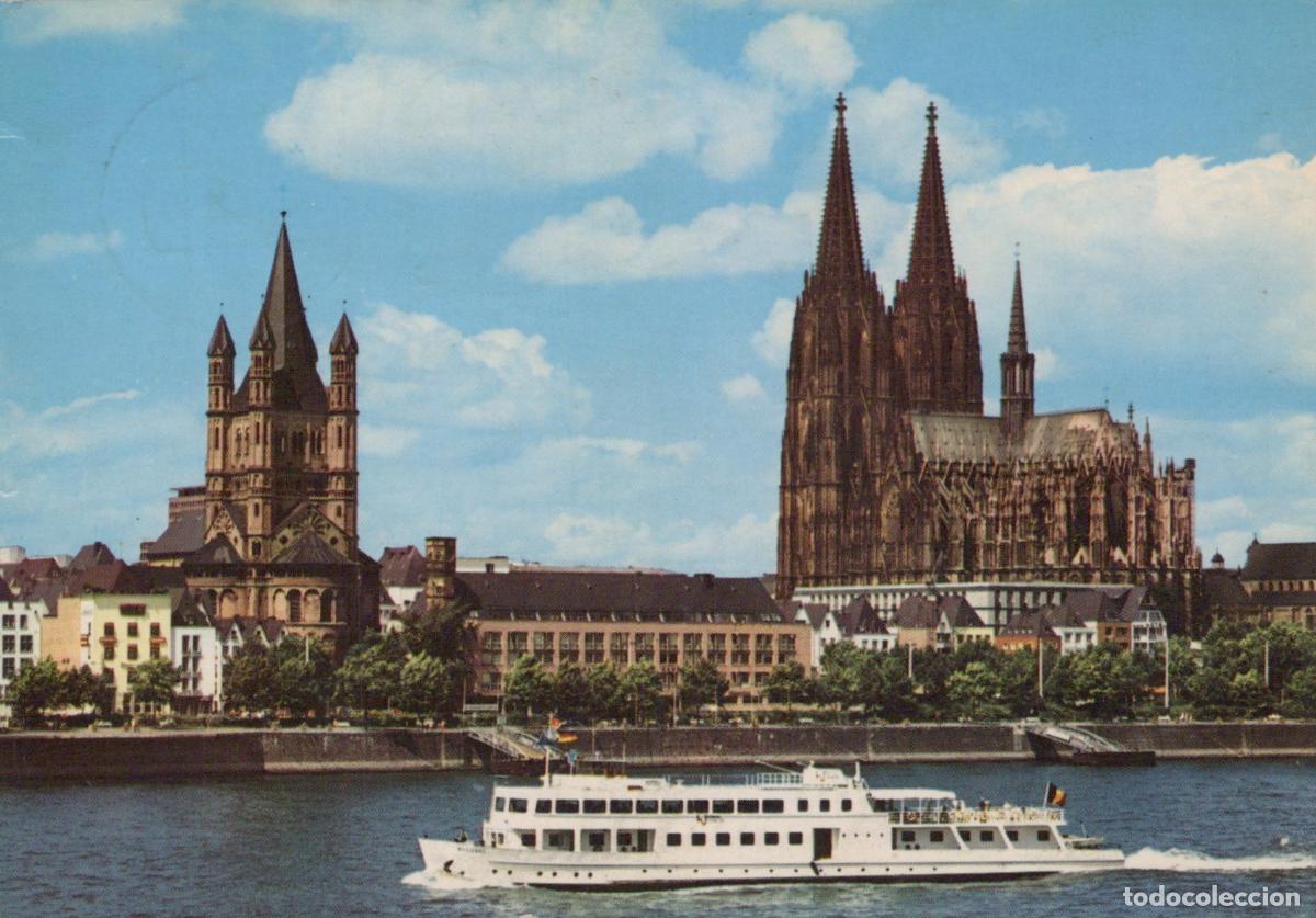 Postales: Germany Cologne Rhine River Cathedral Great St Martin Church Boat View *YAT443