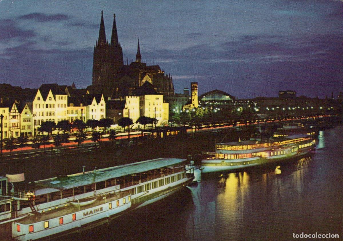 Postales: Germany Cologne Rhine River With Cathedral and Boats At Night *YAT581
