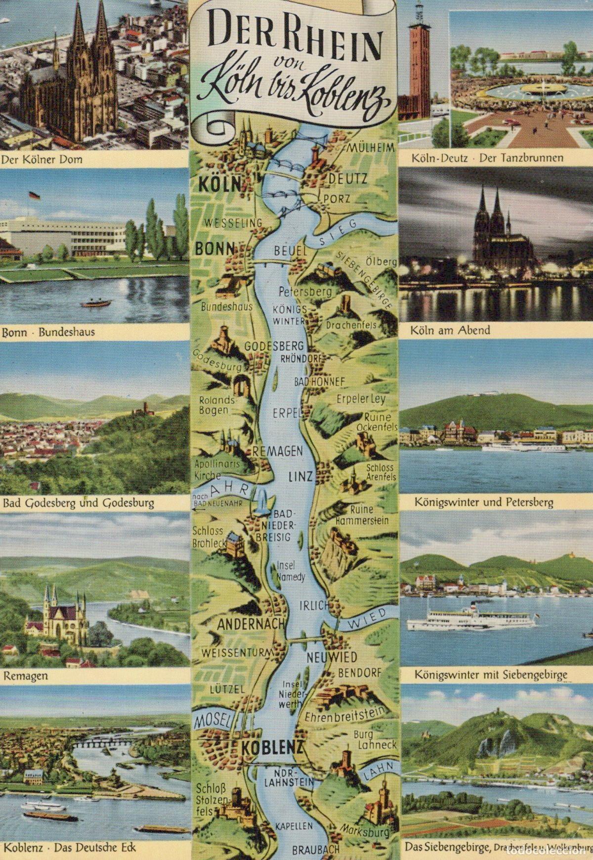 Postales: Germany Cologne Rhine River Map From To Koblenz Multi View Unposted *YAT349