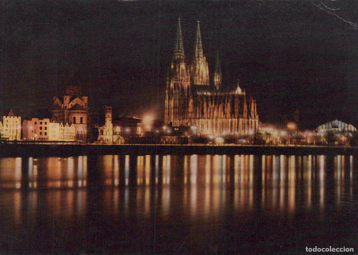 Postales: Germany Cologne Cathedral and Rhine River At Night Vintage Unposted *YAT513