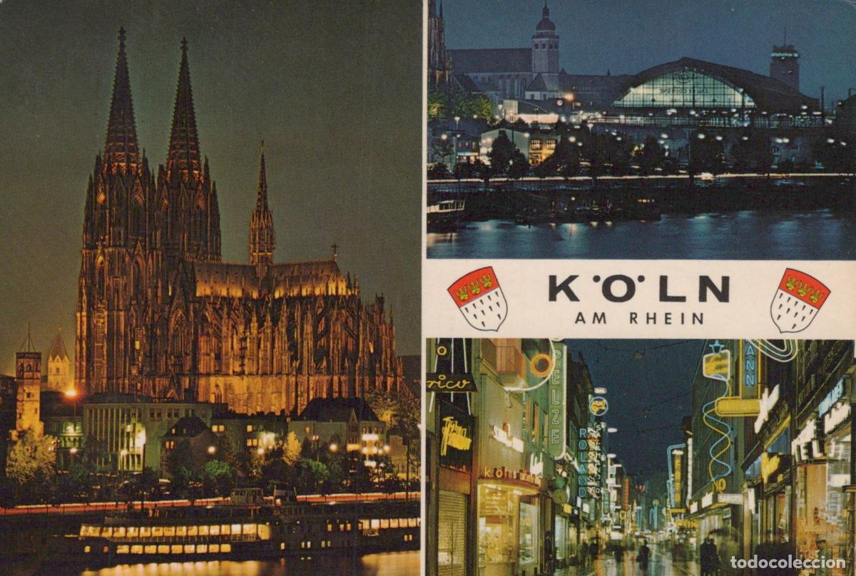 Postcards: Germany Cologne Cathedral Rhine River and City Street At Night *YAT621