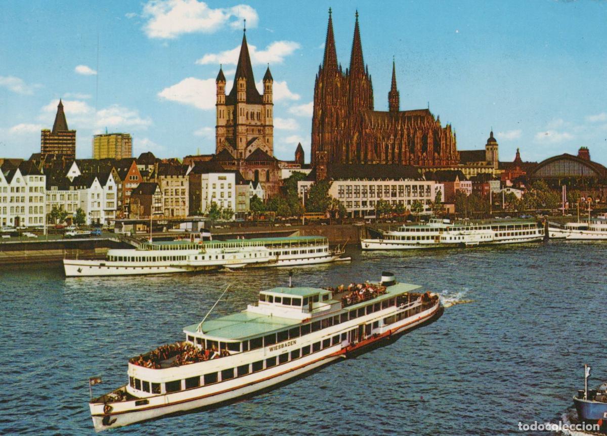 Postcards: Germany Cologne Rhine River With Cathedral and St Martin S Church 1960s *YAT543