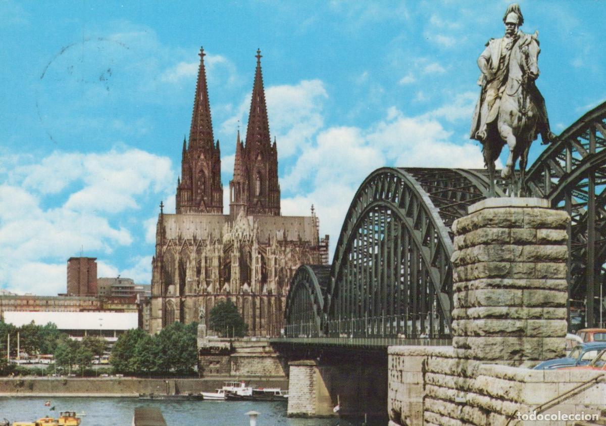 Postcards: Germany Cologne Cathedral Hohenzollern Bridge and Equestrian Statue *YAT409