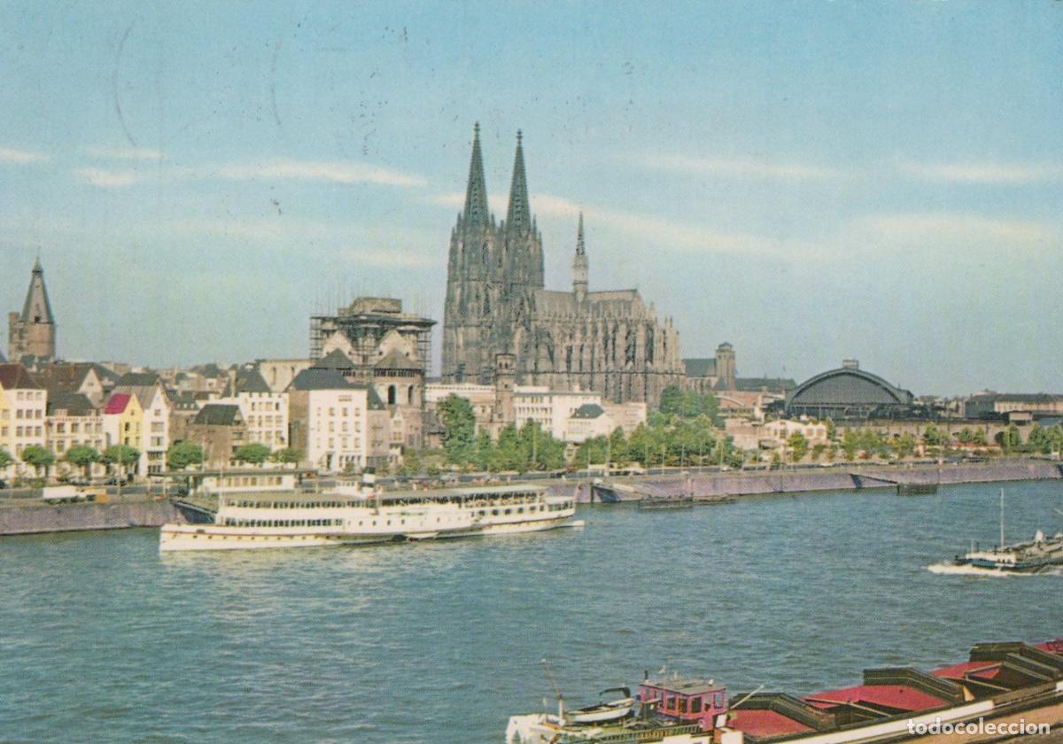 Postcards: Germany Cologne Rhine River Cathedral Cityscape Boats Panorama Vintage *YAT656