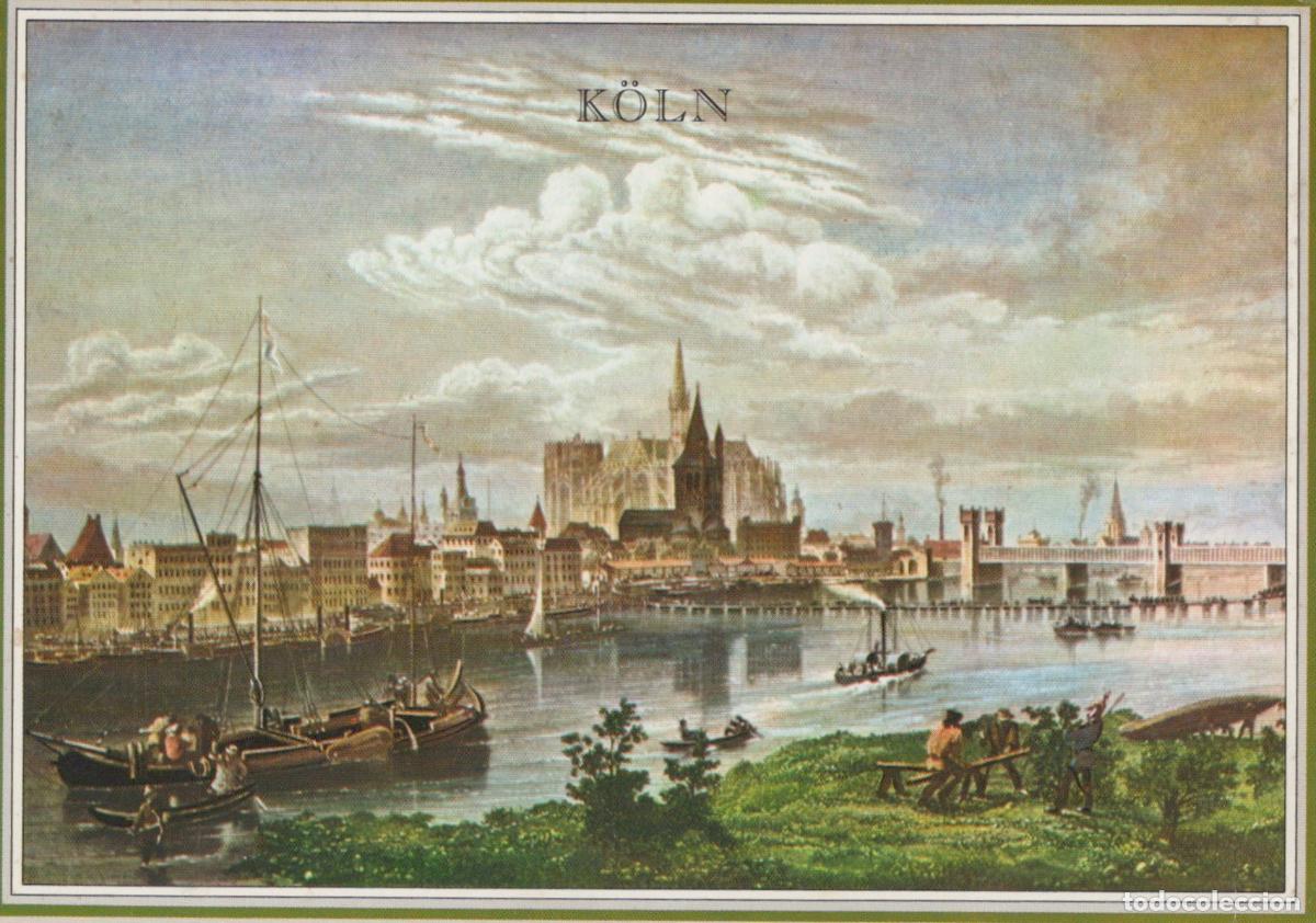 Postcards: Germany Cologne Rhine River Panorama With Cathedral and Boats 1850s *YAT424