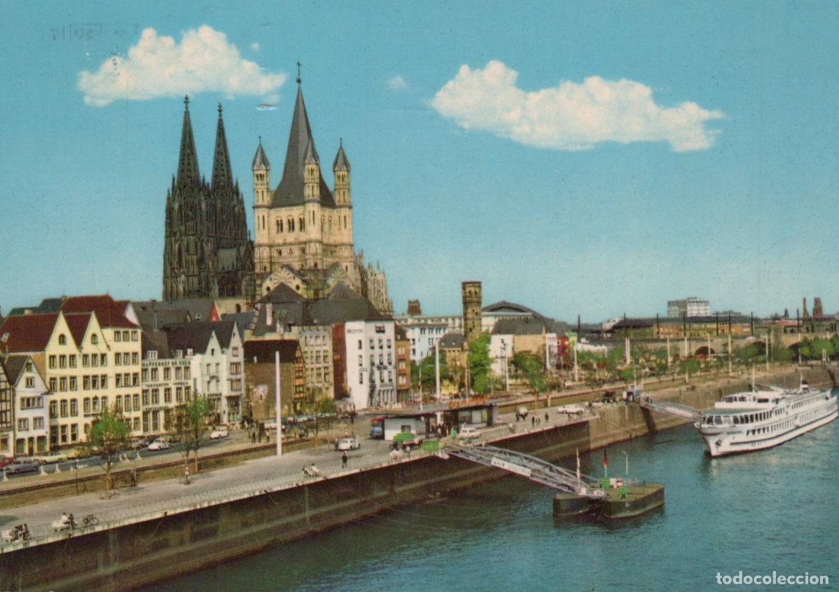Postcards: Germany Cologne Cathedral and Great St Martin Church Along Rhine River *YAT583