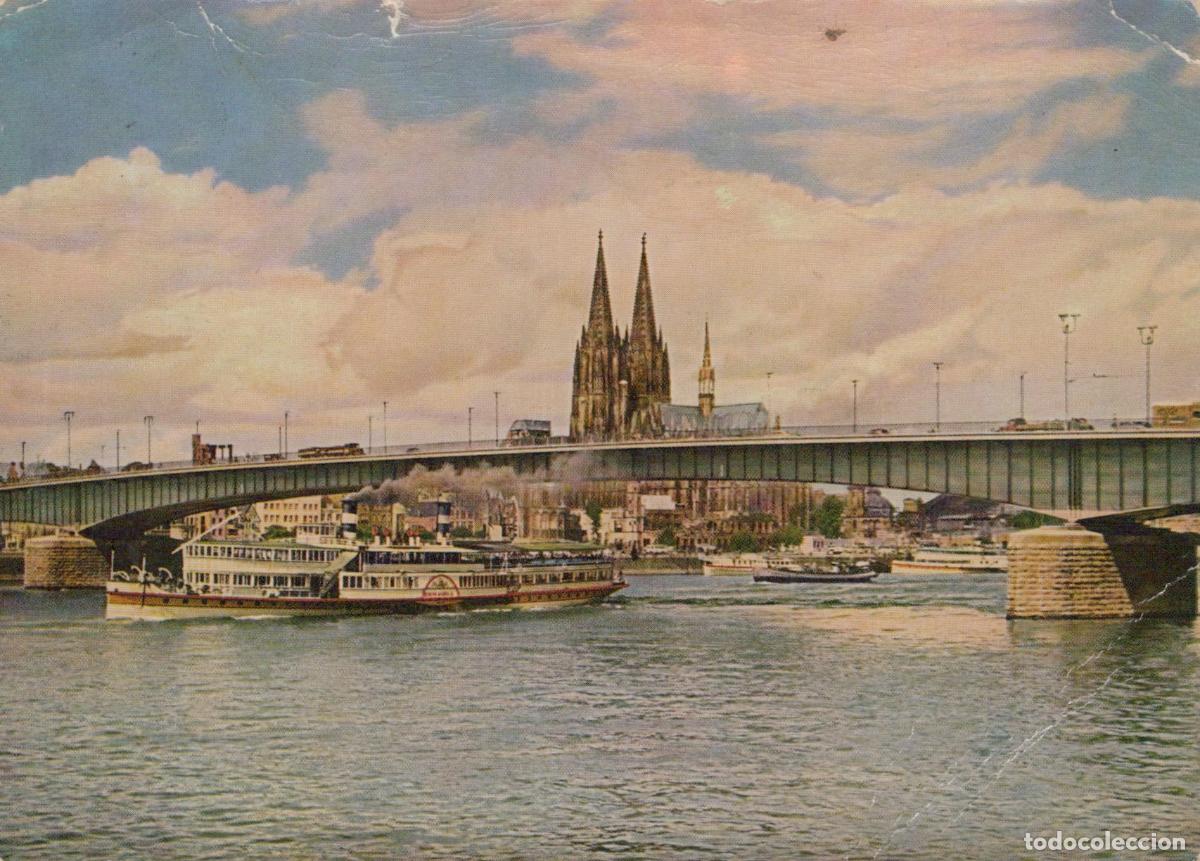 Postcards: Germany Cologne On the Rhine New Deutz Bridge Cathedral Steamboat *YAT444