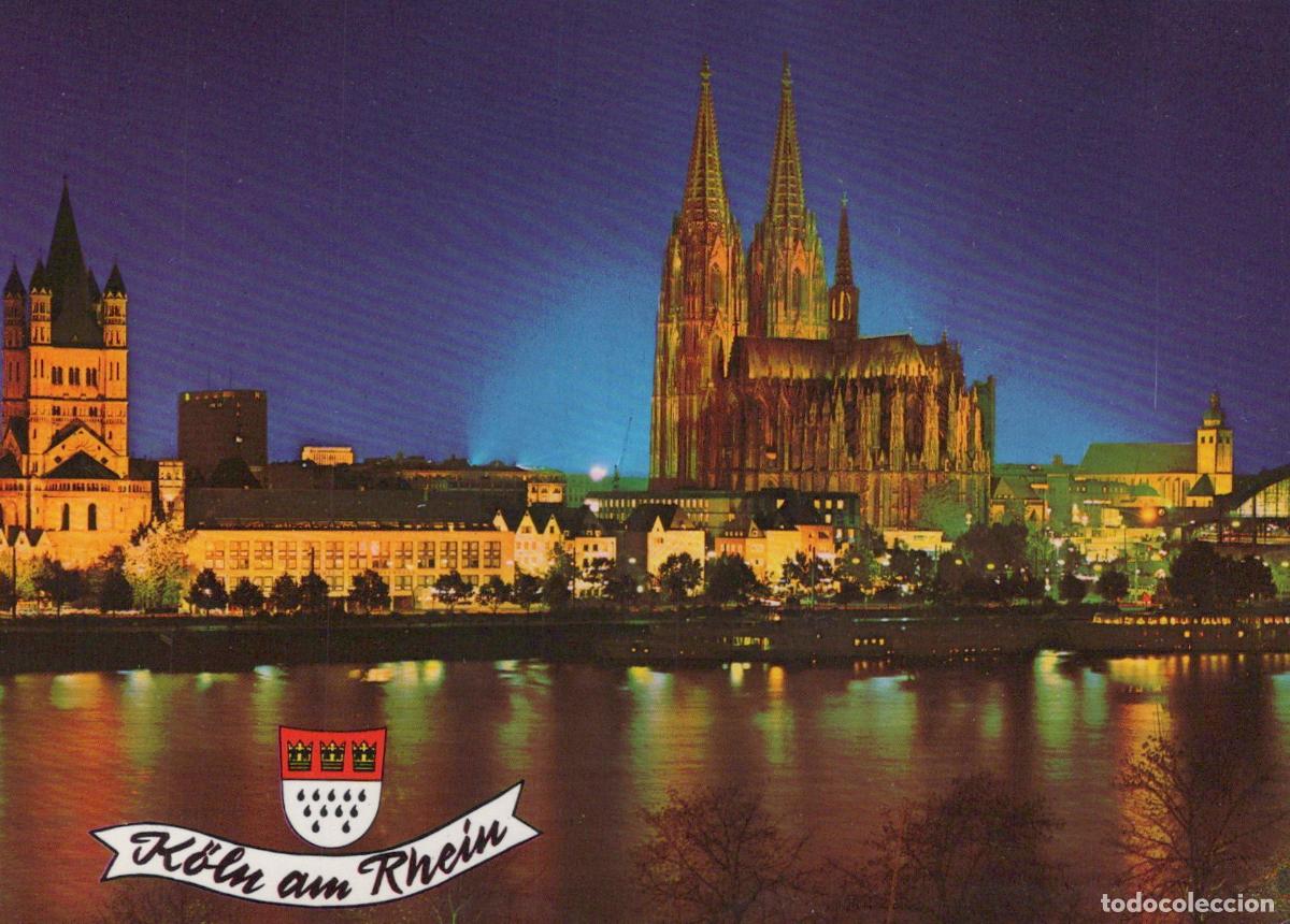 Postcards: Germany Cologne Rhine River Night View Cathedral St Martin S Church *YAT449