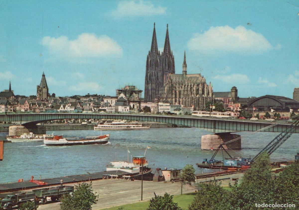 Postkarten: Germany Cologne Rhine River Cathedral Bridge Boats Cityscape *YAT723