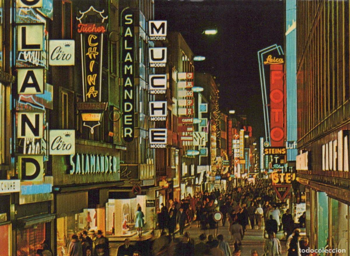 Cartoline: Germany Cologne Hohestrasse Night Scene With Neon Signs and Crowds *YAT846