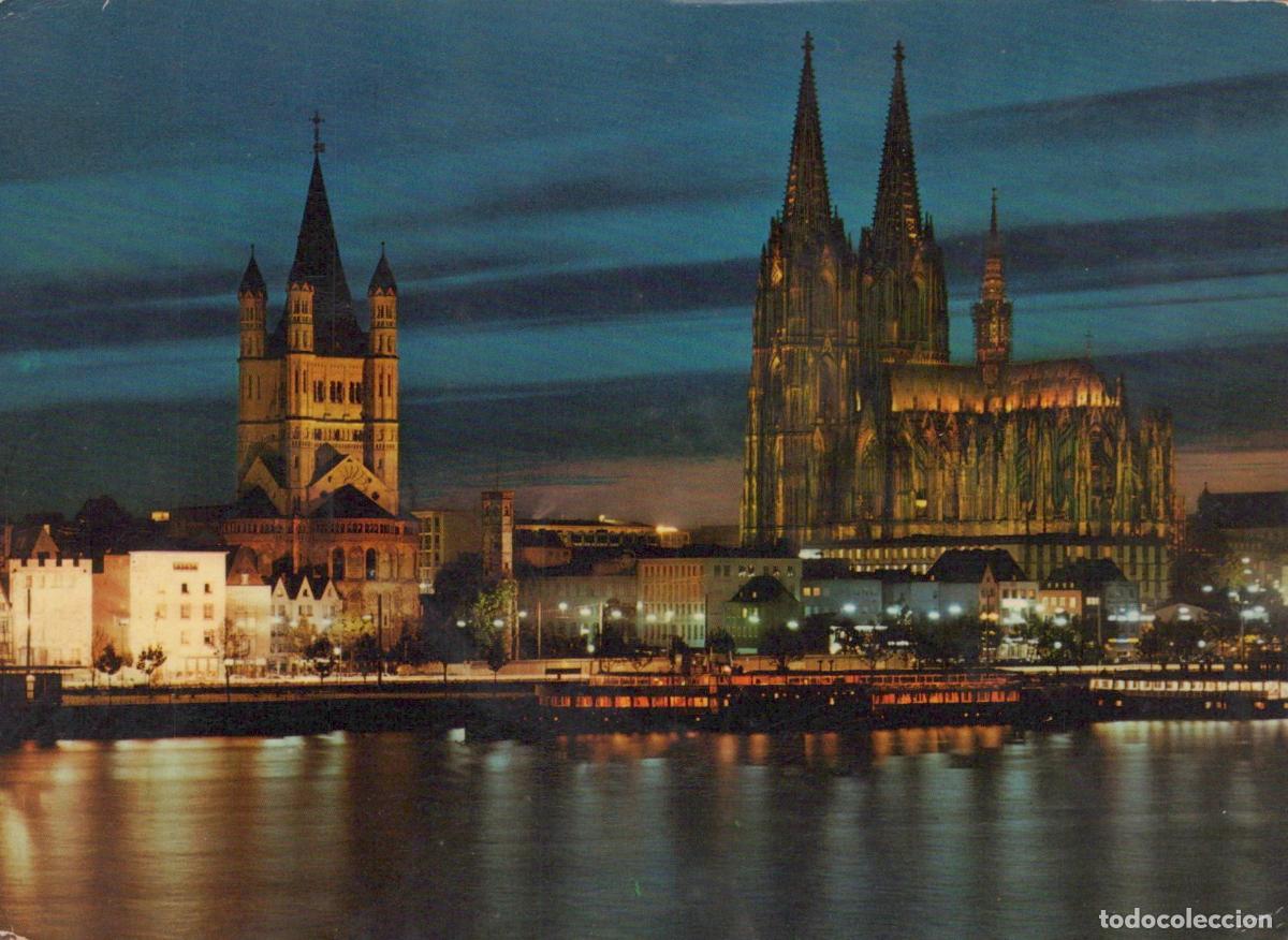 Cartoline: Germany Cologne Rhine River Dom Cathedral St Martin Church Night View *YAT808