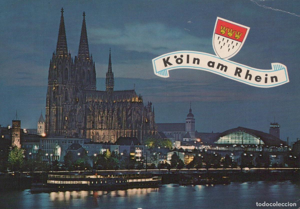 Postcards: Germany Cologne Cathedral Rhine River Night View Cityscape Boat Unposted *YAT901