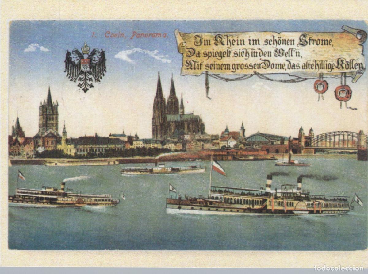 Postcards: Germany Cologne Panorama Rhine River Paddle Steamers Cathedral Cityscape *YAT903
