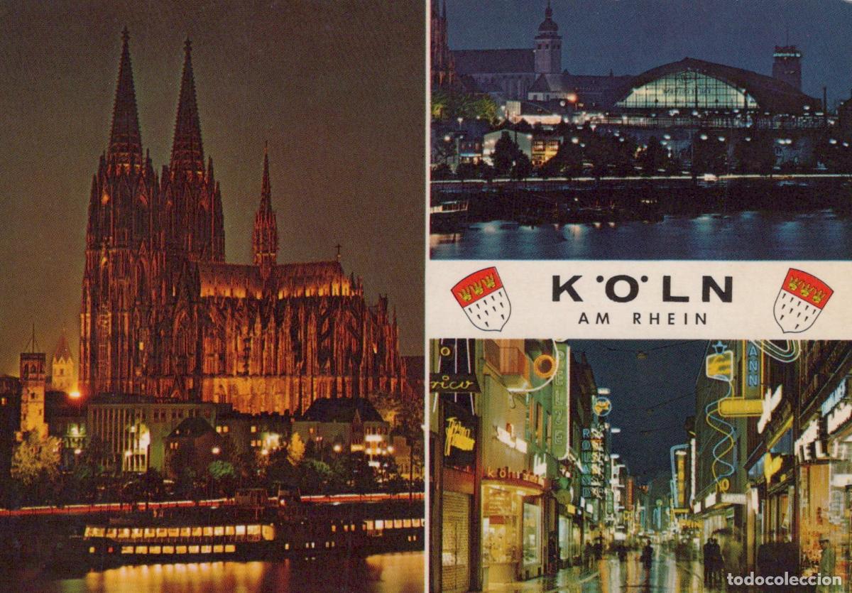 Postcards: Germany Cologne Cathedral Rhine River Cityscape At Night *YAT799