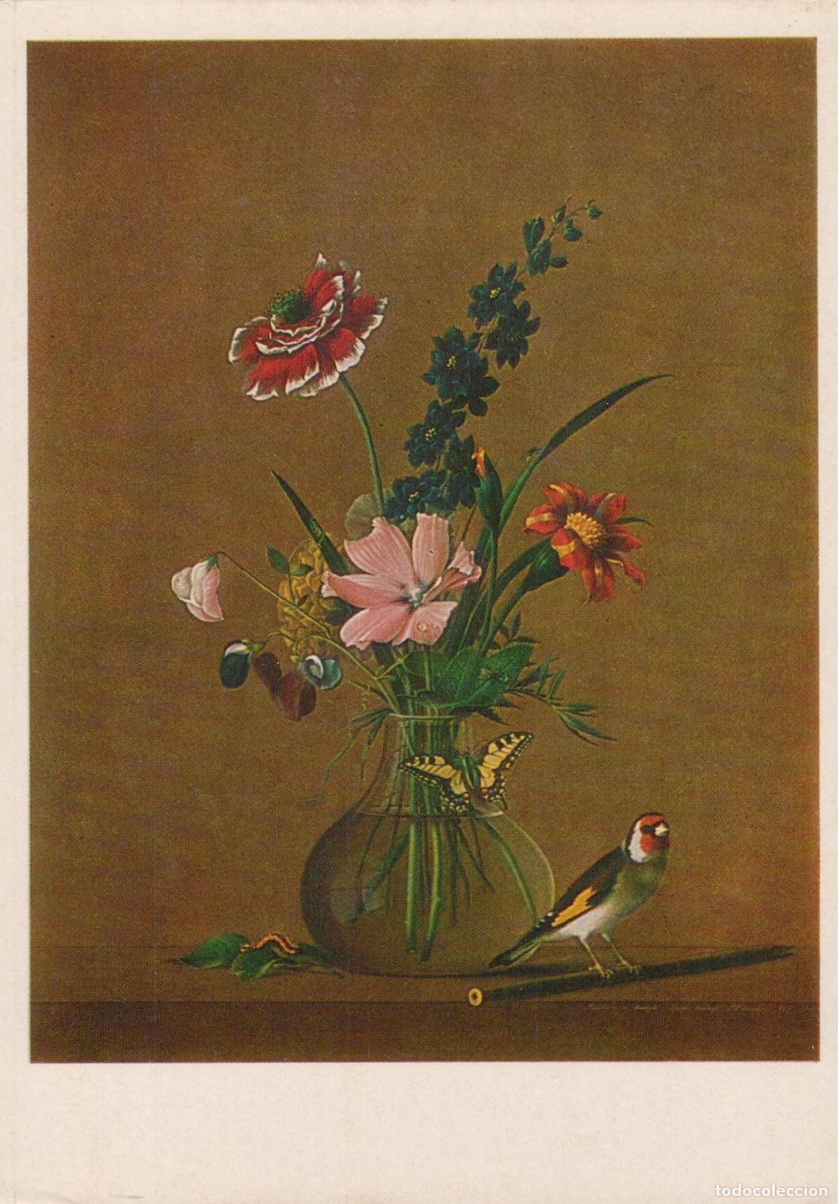 Postcards: Russia Leningrad Still Life With Flowers Butterfly and Bird F P Unposted *YAT993