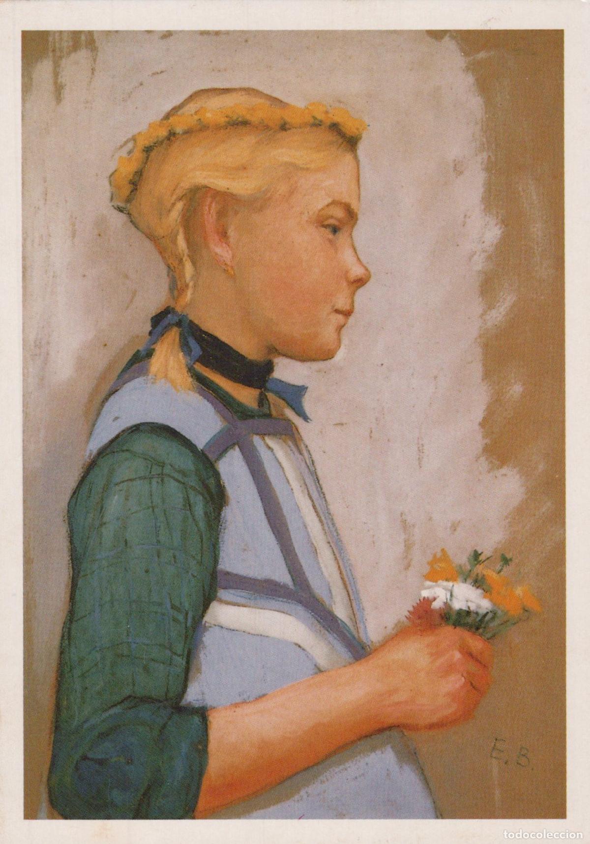 Postkarten: Germany Hiddensee Elisabeth B&uuml;chsel Girl With Flower Bouquet Unposted *YAU387
