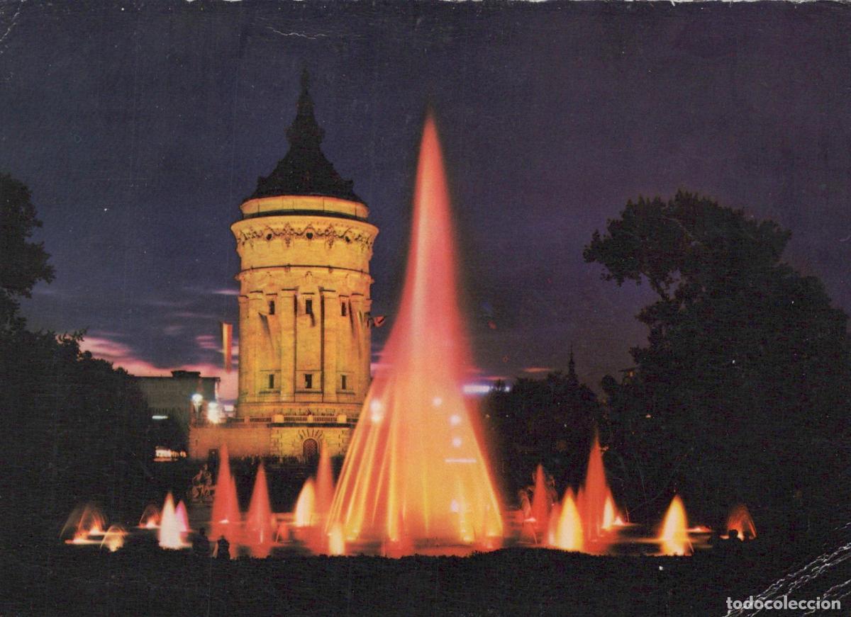 Cartes Postales: Germany Mannheim Wasserturm Water Tower Illuminated Fountain Night View *YAT045