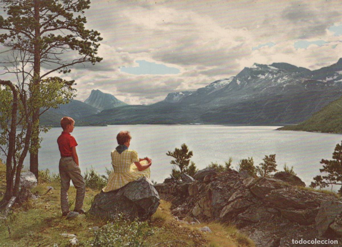 Cartoline: Norway Skjomen Fjord View With Children Mountains and Lake Unposted *YAT066