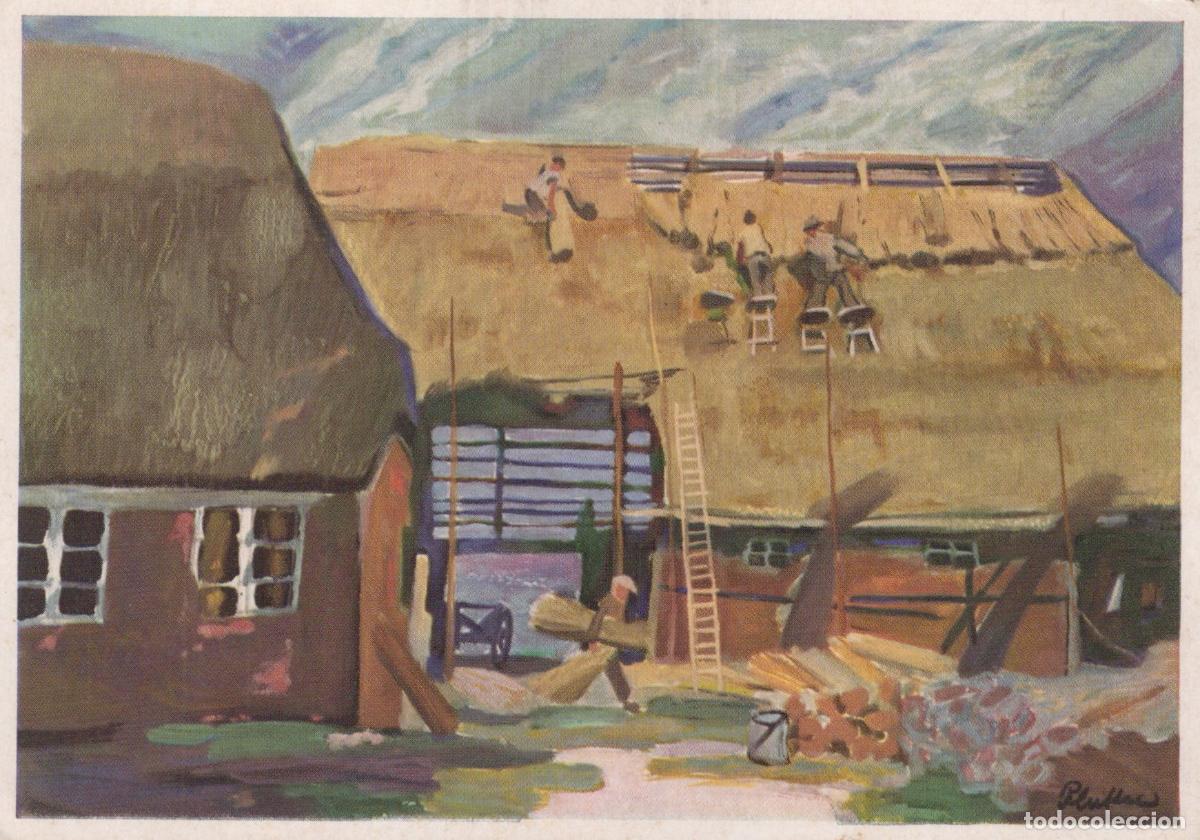 Postkarten: Germany Thatched Roof Repair Hans Plutta Painting Unposted *YAU753