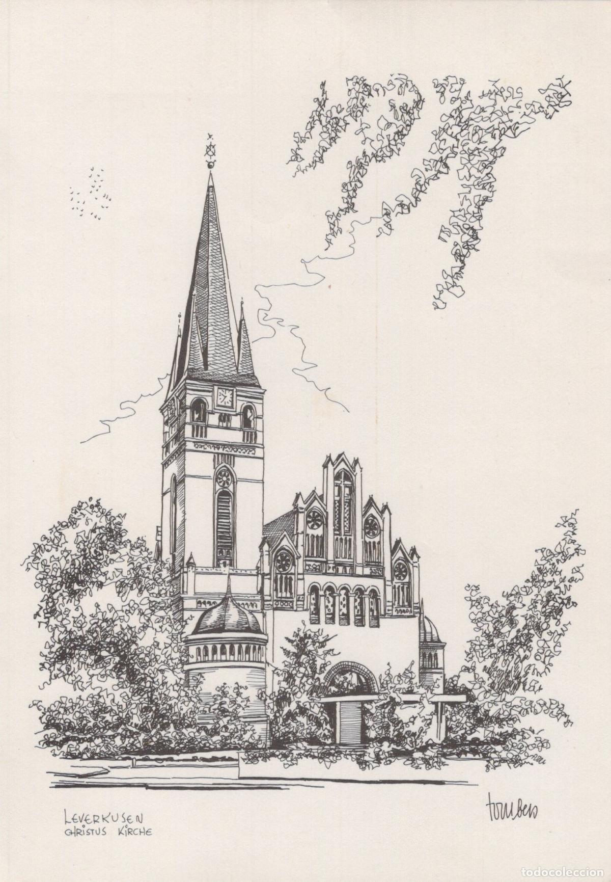 Postkarten: Germany Leverkusen Christus Kirche Pen and Ink Drawing 1950s Unposted *YAT106