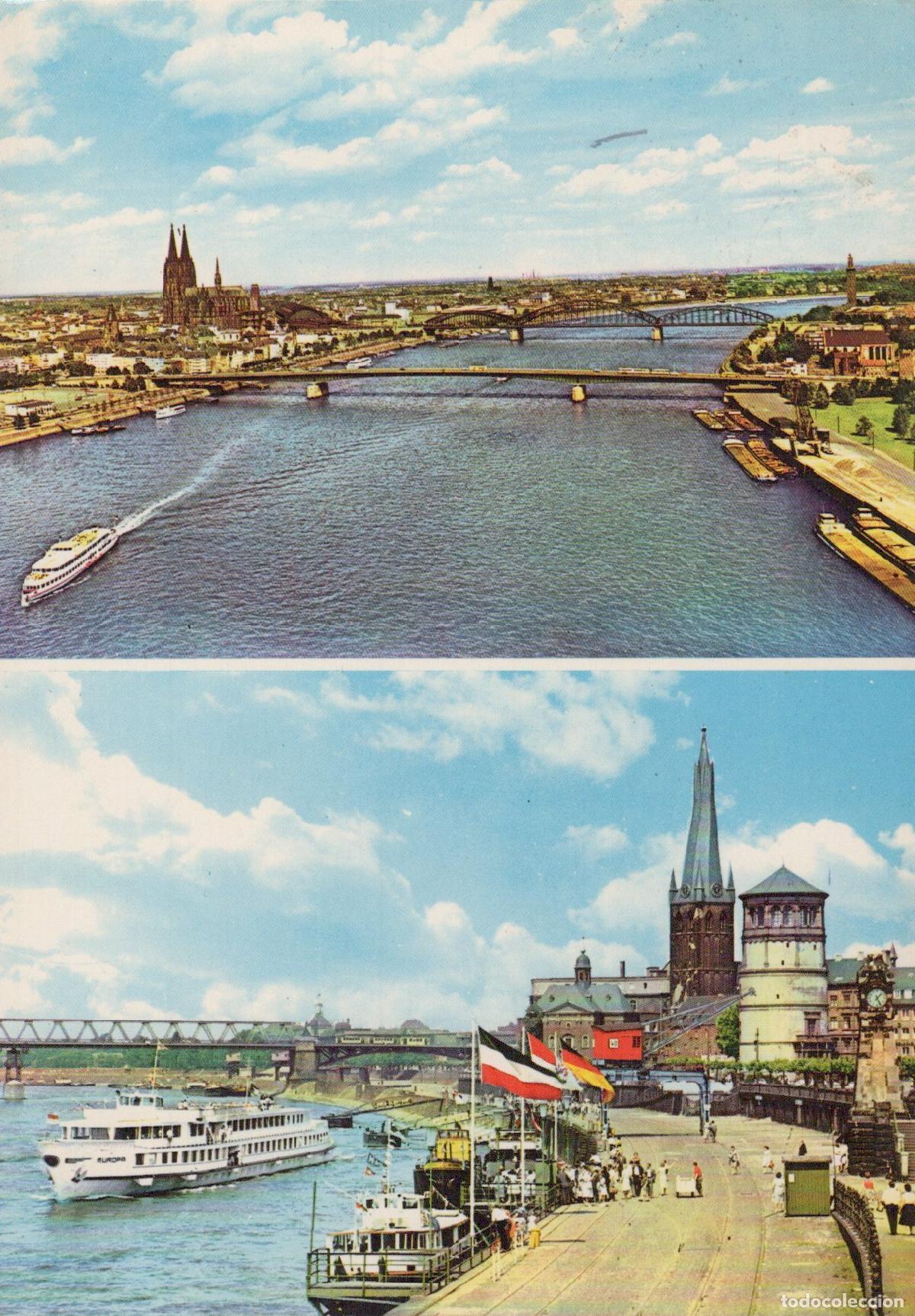 Postkarten: Germany Cologne D&uuml;sseldorf Rhine River Panorama With Boats Bridges *YAT131