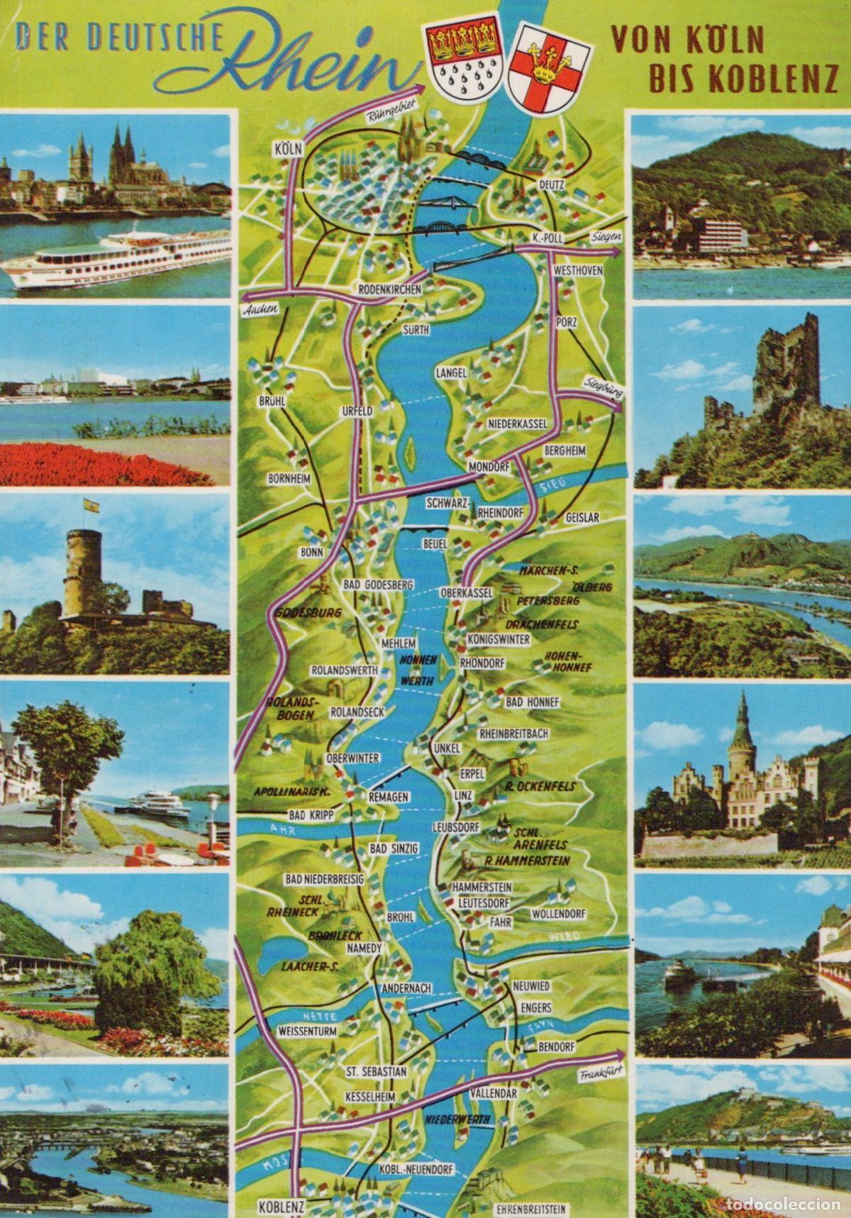 Postales: Germany Cologne Map of the Rhine River From To Koblenz *YAT183