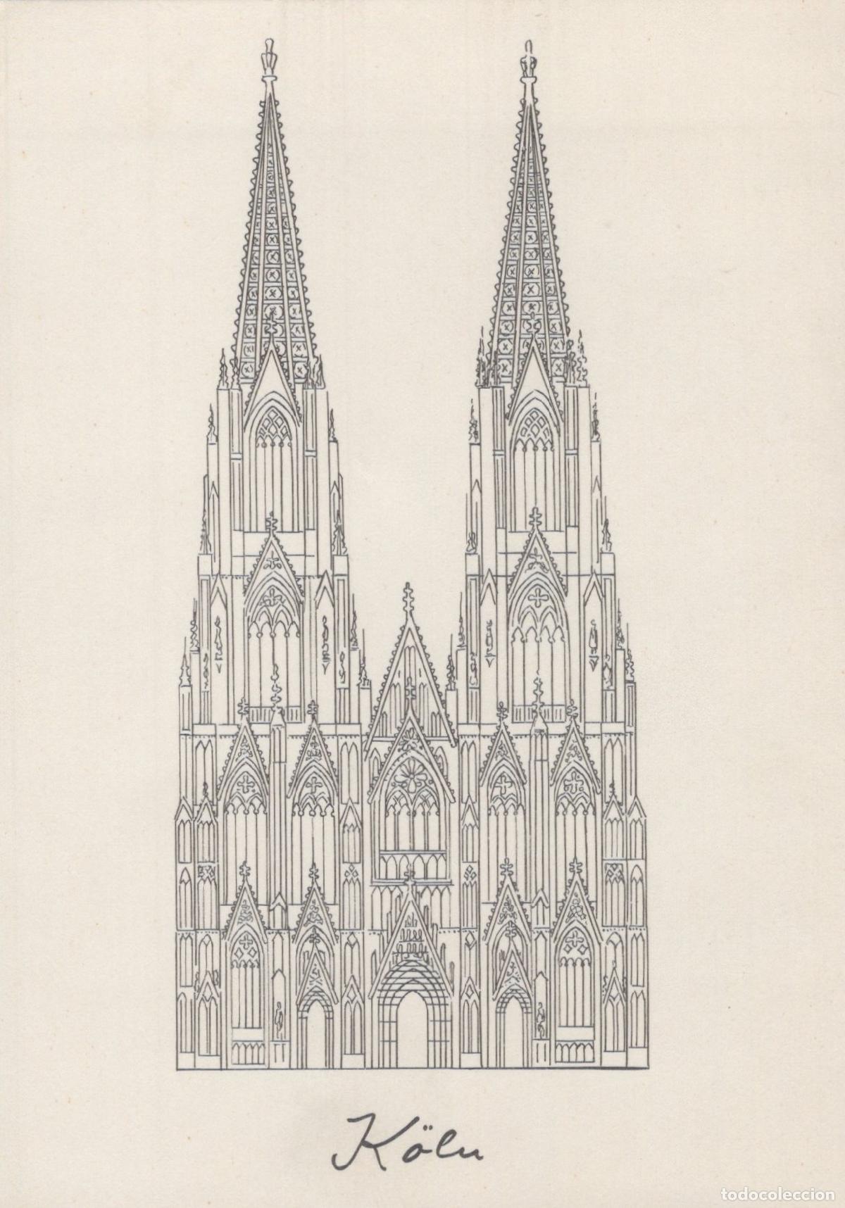Cartoline: Germany Cologne Cathedral Gothic Architecture Sketch Art Unposted *YAT108