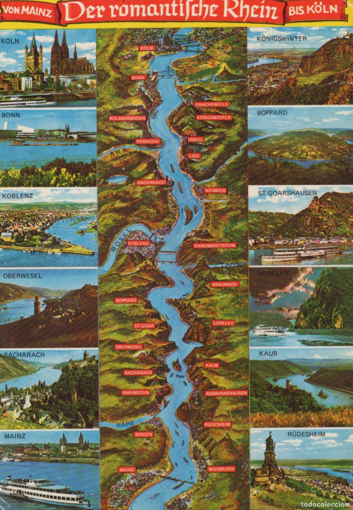 Postales: Germany Cologne Romantic Rhine River Valley Map and Views From Mainz To *YAT118