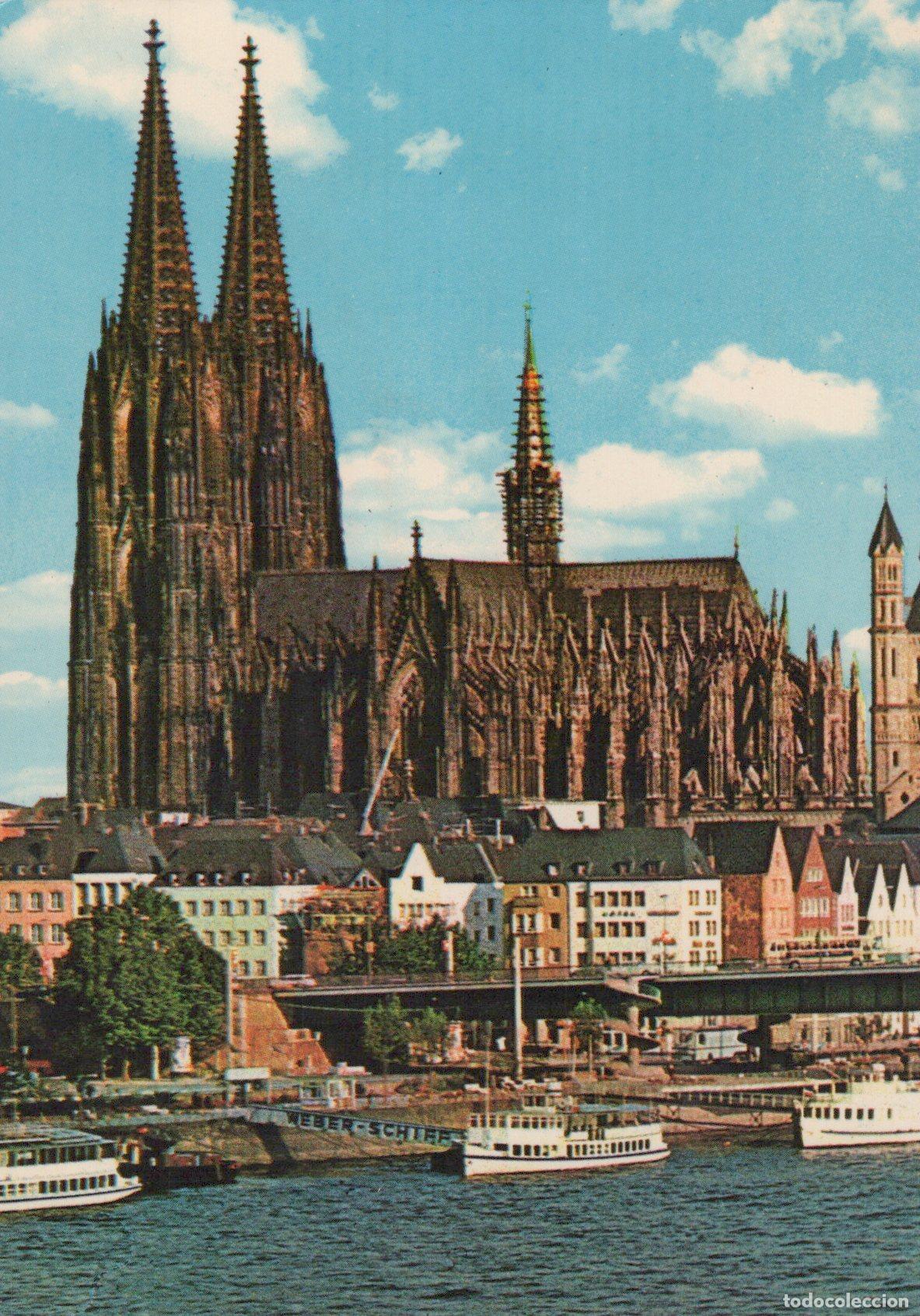 Postales: Germany Cologne Cathedral Rhine River Boats Vintage *YAT219