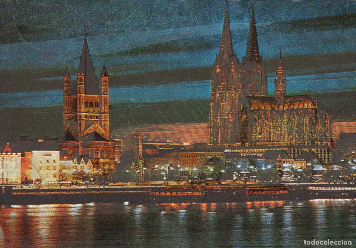 Postcards: Germany Cologne Cathedral and Gross St Martin Church At Night *YAT415