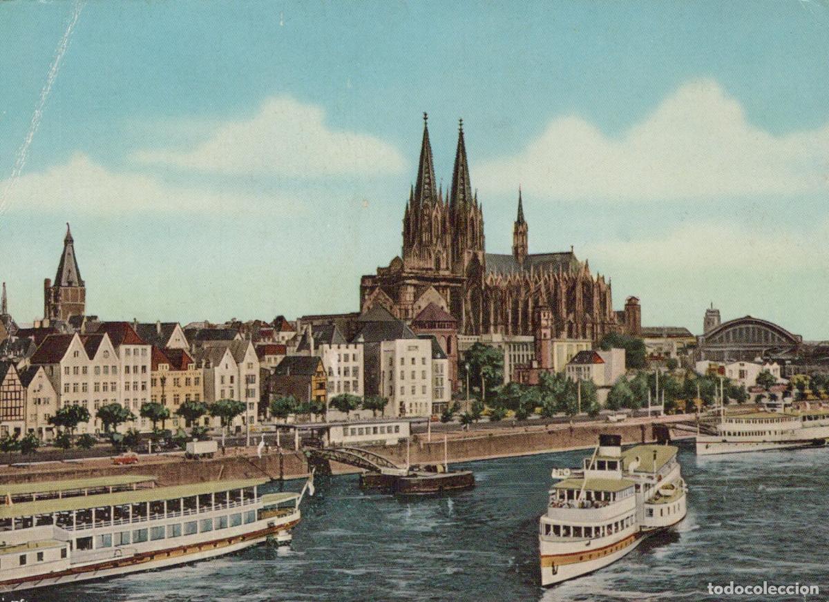 Postcards: Germany Cologne Cathedral Rhine River With Boats Cityscape View *YAT475
