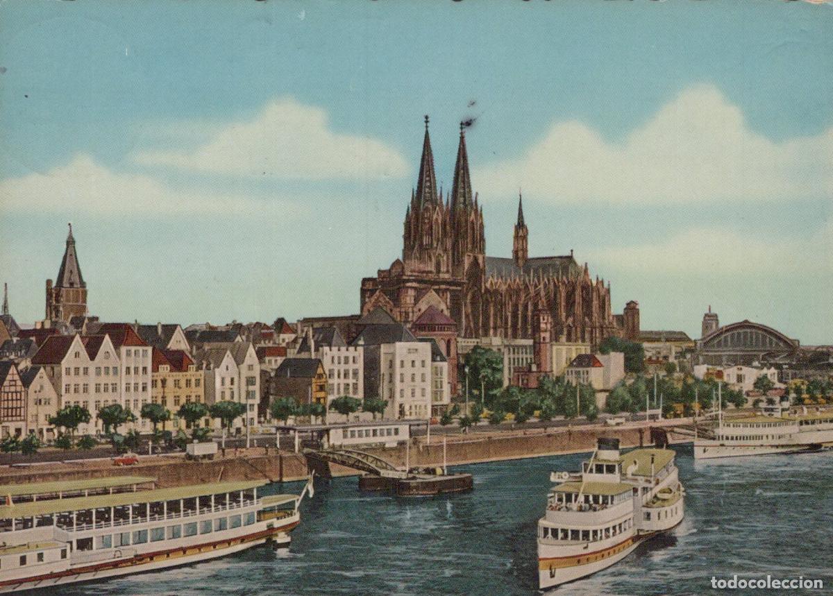 Cartoline: Germany Cologne Rhine River Cathedral Cityscape Boats Architecture *YAT377