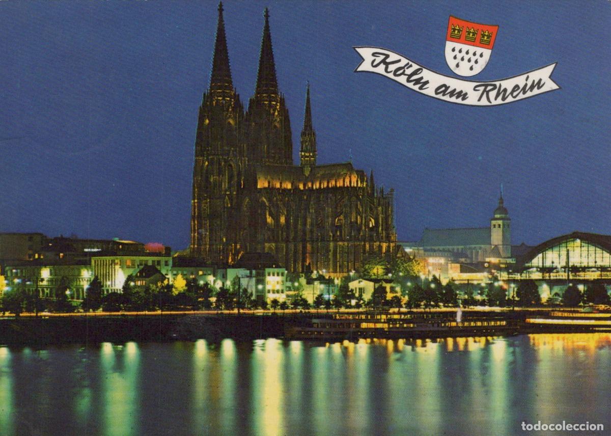 Postcards: Germany Cologne Cathedral At Night Rhine River Illuminated Cityscape *YAT540