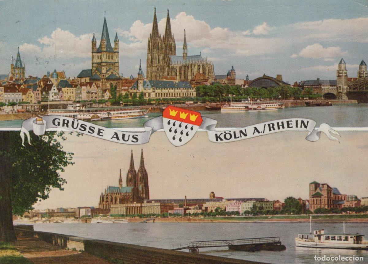 Postcards: Germany Cologne On Rhine River Panorama With Cathedral and Boats *YAT665