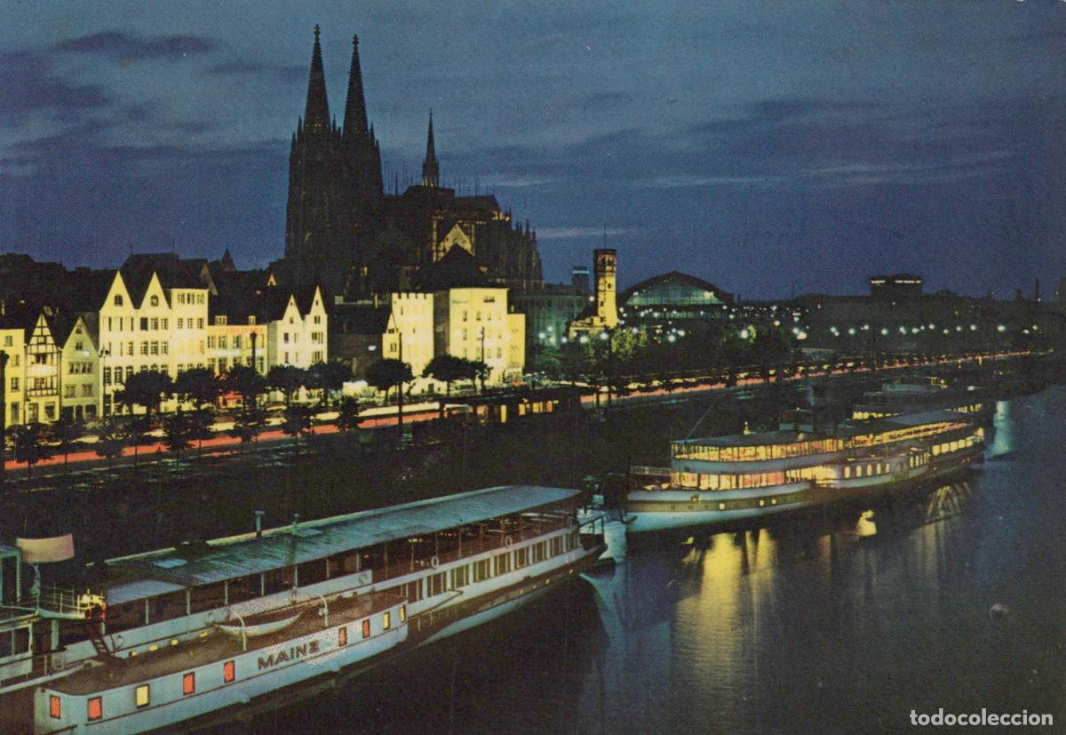 Postcards: Germany Cologne Rhine Riverfront With Cathedral and Illuminated Boats At *YAT567