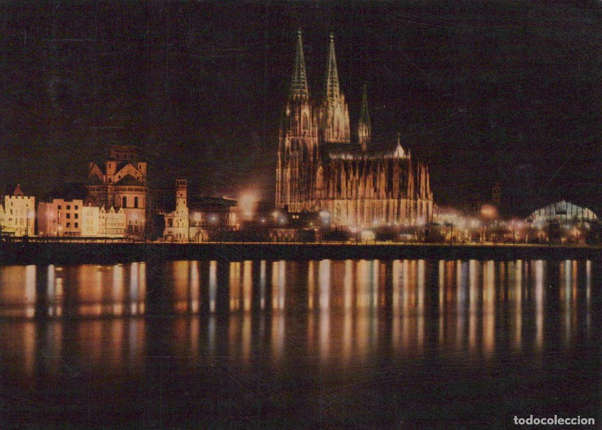 Postcards: Germany Cologne Cathedral and Rhine River At Night Cityscape Unposted *YAT675