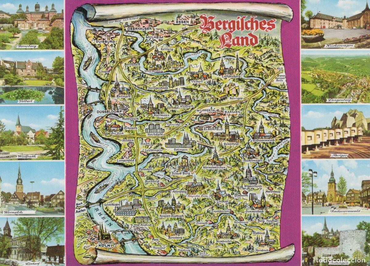 Postcards: Germany Multiple Cities Bergisches Land Map With Multiple City Unposted *YAT587