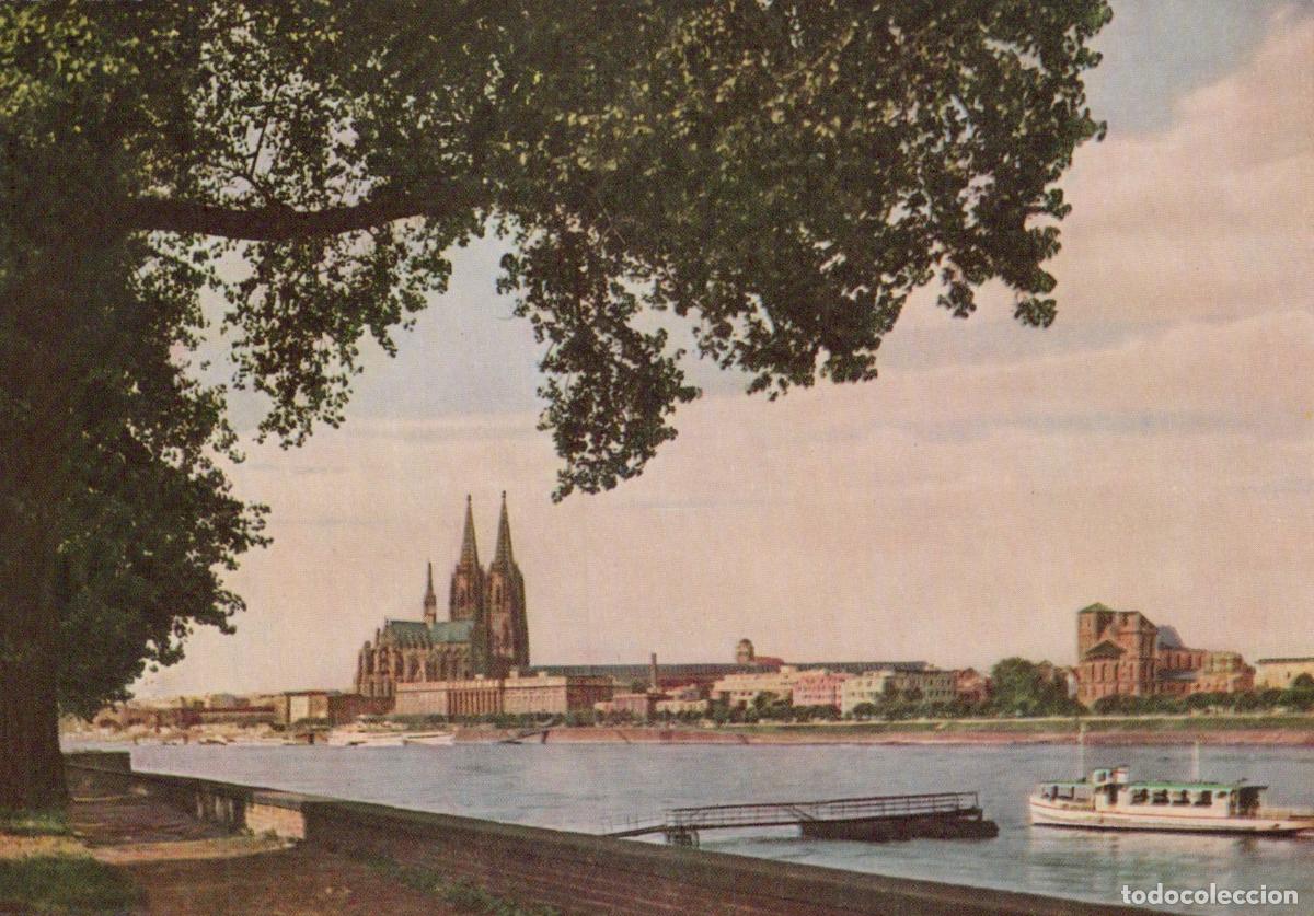 Postcards: Germany Cologne On the Rhine Waterfront With Cathedral and Boat Unposted *YAT710