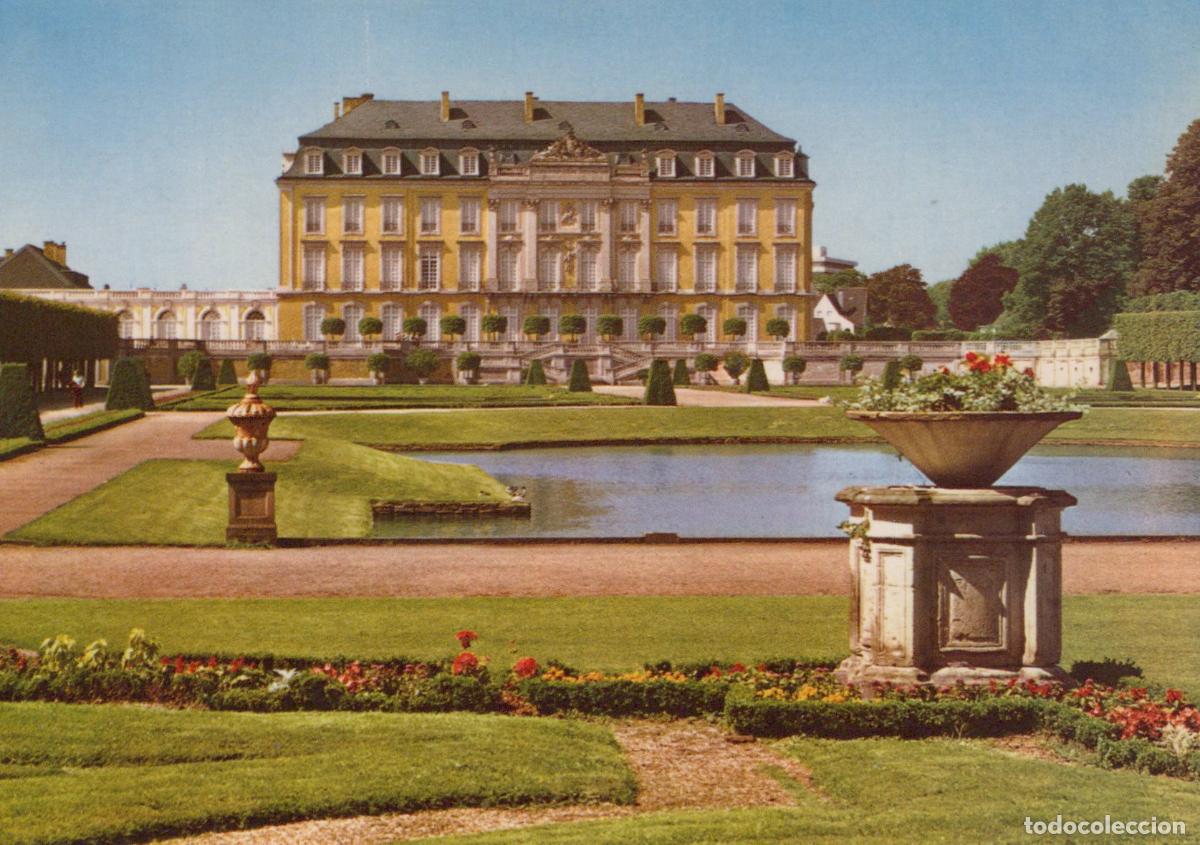 Postcards: Germany Br&uuml;hl Augustusburg Palace Baroque Architecture Garden Pond *YAT740
