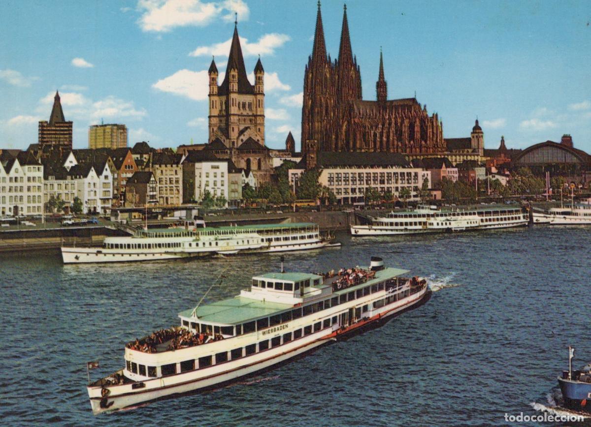Postcards: Germany Cologne Rhine River Old Town Cathedral Boats Panorama Unposted *YAT667
