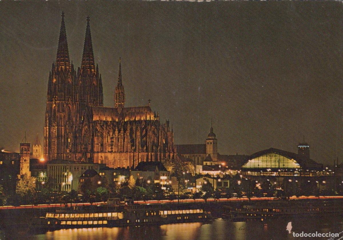 Cartes Postales: Germany Cologne Cathedral and Rhine River At Night Vintage *YAT845