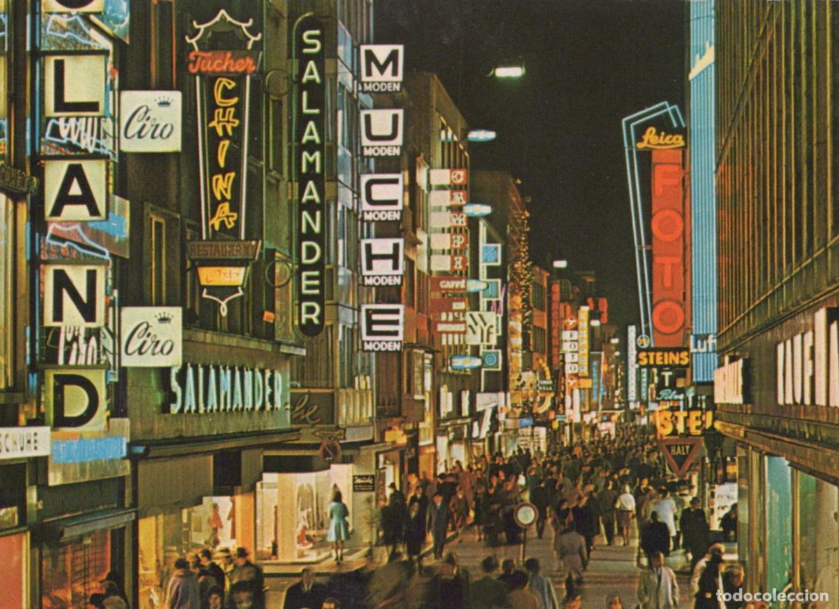 Postales: Germany Cologne Hohestrasse Night Scene With Neon Signs Busy Unposted *YAT860