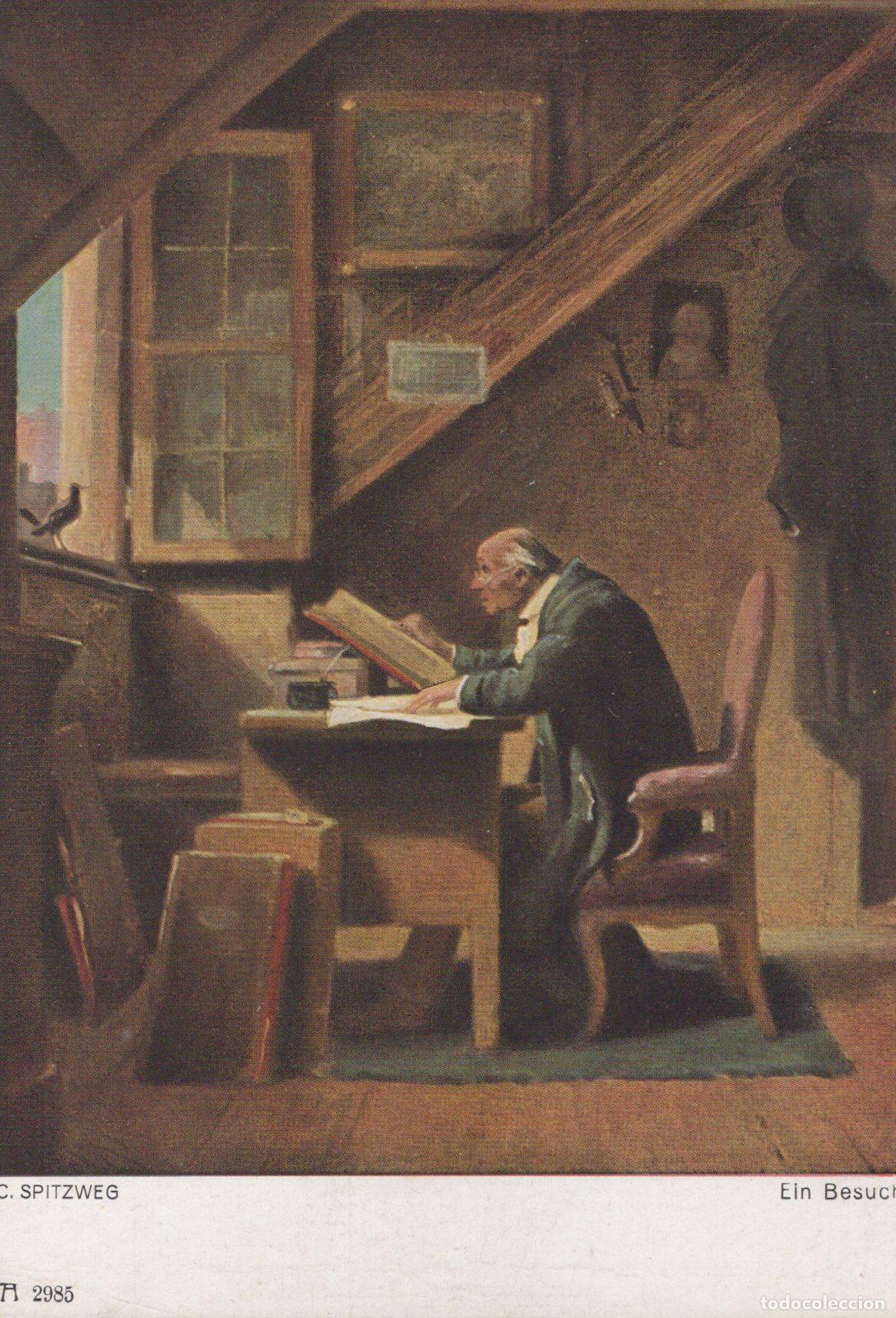 Cartoline: Germany Munich Carl Spitzweg Ein Besuch Man Reading At Desk Unposted *YAU168
